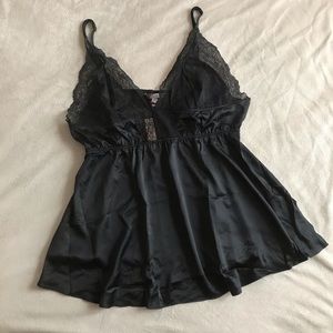 VS black satin & Chantilly lace lingerie